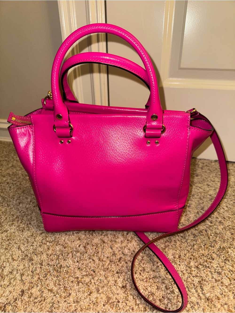 kate spade New York vibrant fuchsia leather satchel with detachable strap - Picture 2 of 4